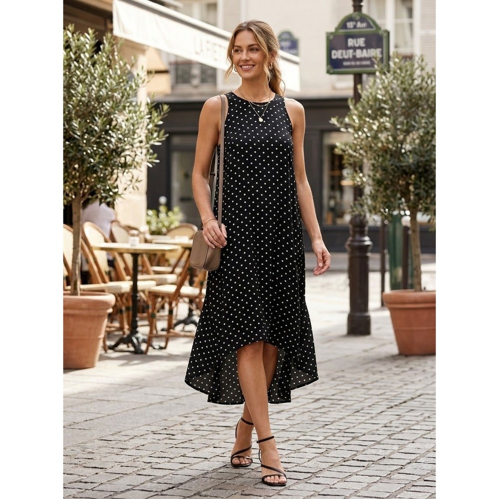 Polka Dot Silk Theory Adlerdale Haze Black White High Low Dress Size 10 Ten